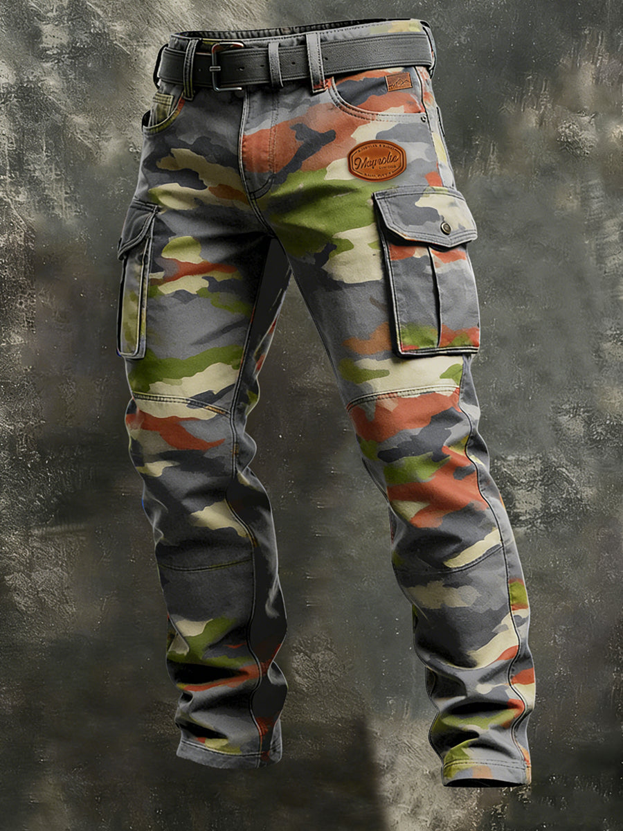 Men's Retro Vacation Business West Art Print Casual Workwear Trousers