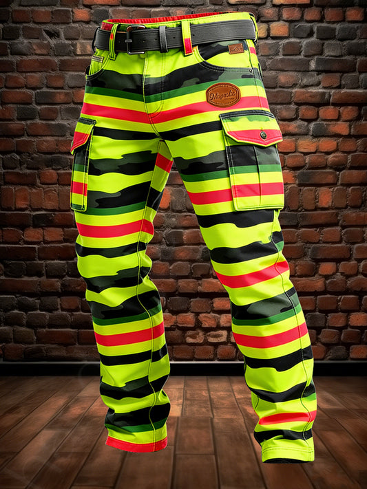 Men's Retro Vacation Business Stripe Art Print Casual Workwear Trousers