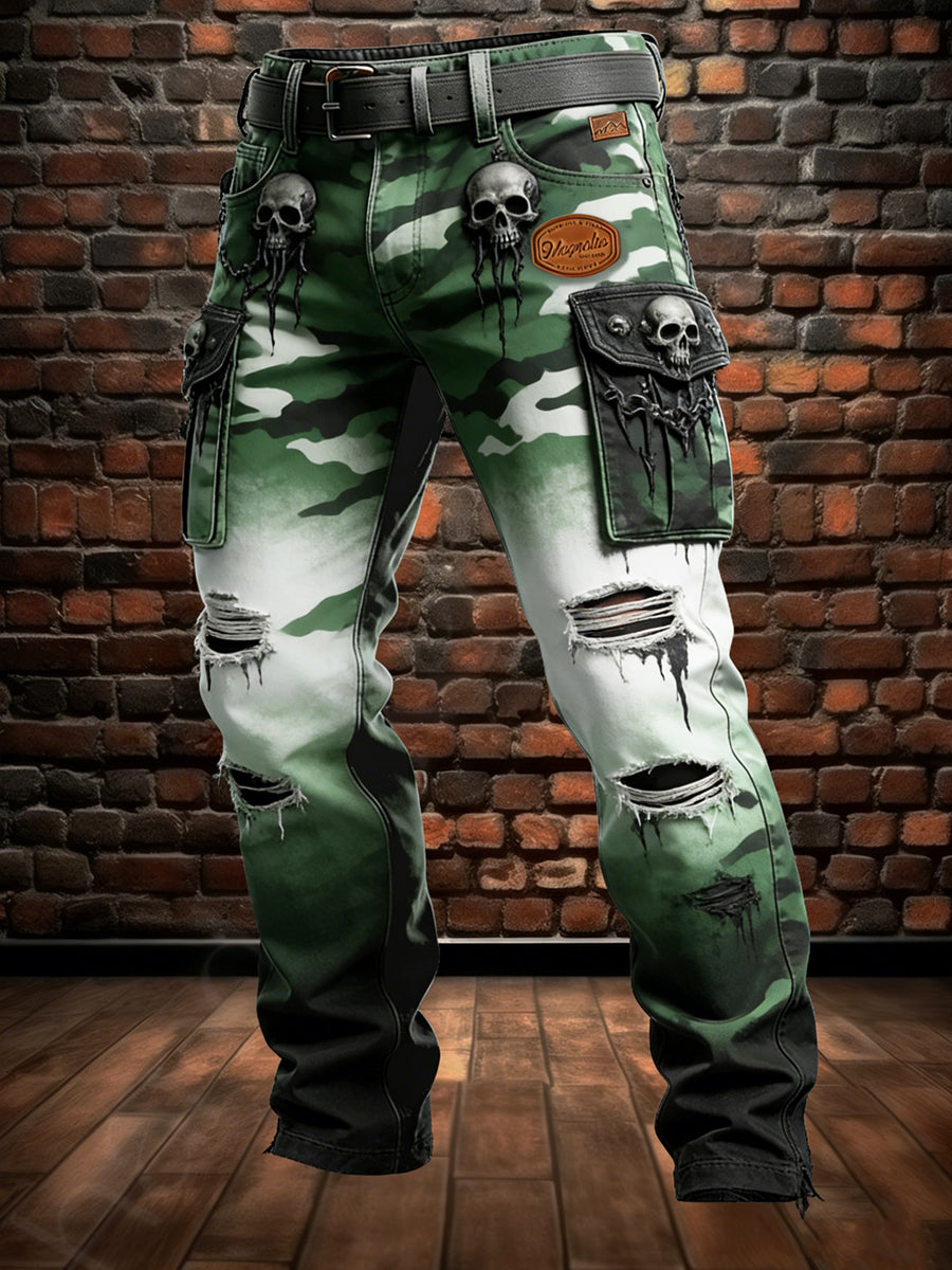 Men's Retro Vacation Business Skull Art Print Casual Workwear Trousers