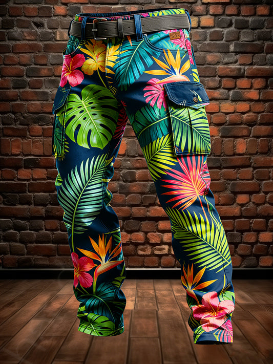 Men's Retro Vacation Business Hawaii Art Print Casual Workwear Trousers