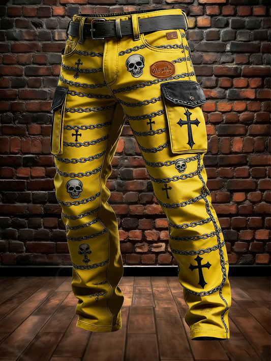 Men's Retro Vacation Business Punk Skull Art Print Casual Workwear Trousers
