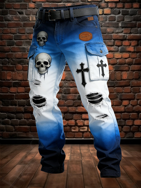 Men's Retro Vacation Business Skull Art Print Casual Workwear Trousers