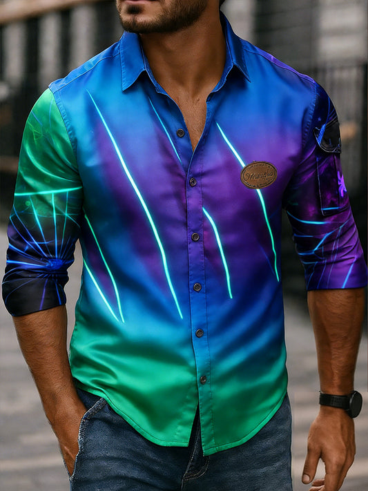 Men's Vintage Art Print Business Casual Shirt