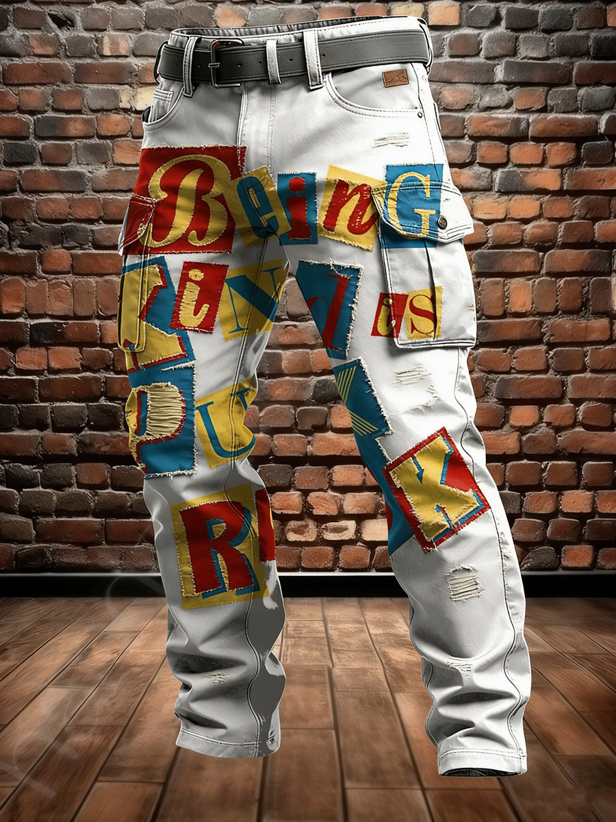 Men's Retro Vacation Business Punk Art Print Casual Workwear Trousers