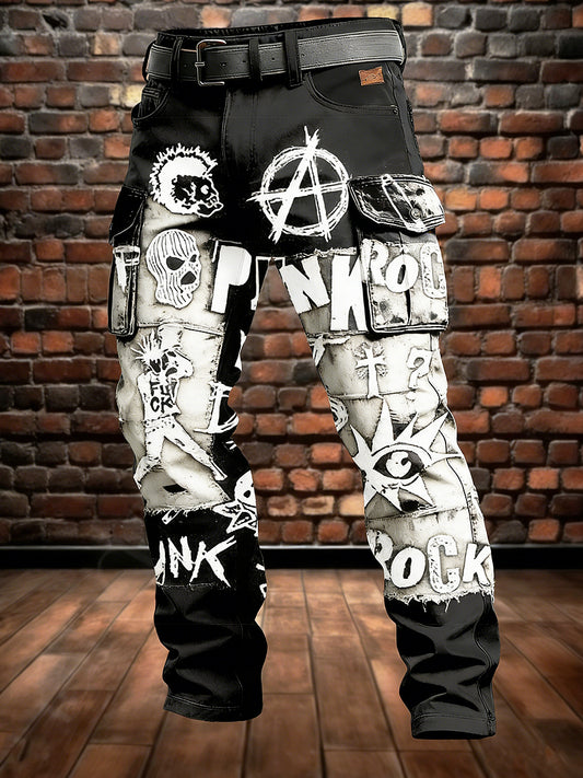 Men's Retro Vacation Business Punk Skull Art Print Casual Workwear Trousers