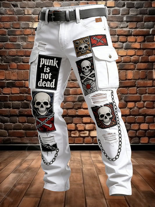 Men's Retro Vacation Business Punk Skull Art Print Casual Workwear Trousers
