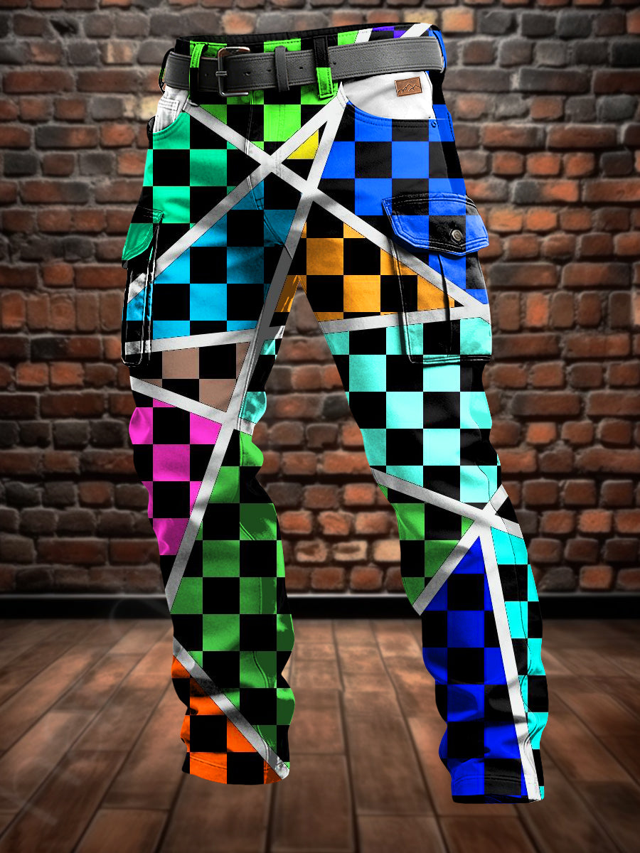 Men's Retro Vacation Business Art Print Casual Workwear Trousers