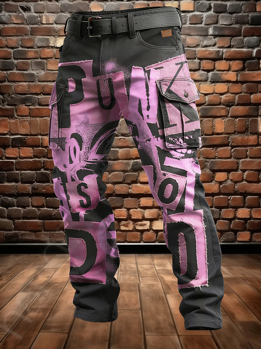 Men's Retro Vacation Business Punk Art Print Casual Workwear Trousers