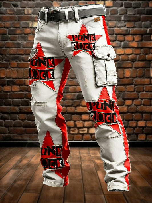 Men's Retro Vacation Business Punk Art Print Casual Workwear Trousers