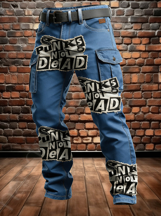 Men's Retro Vacation Business Punk Art Print Casual Workwear Trousers