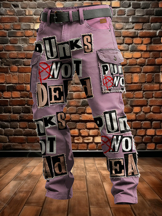 Men's Retro Vacation Business Punk Skull Art Print Casual Workwear Trousers