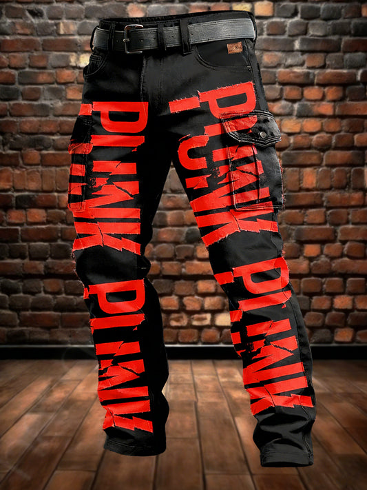 Men's Retro Vacation Business Punk Art Print Casual Workwear Trousers