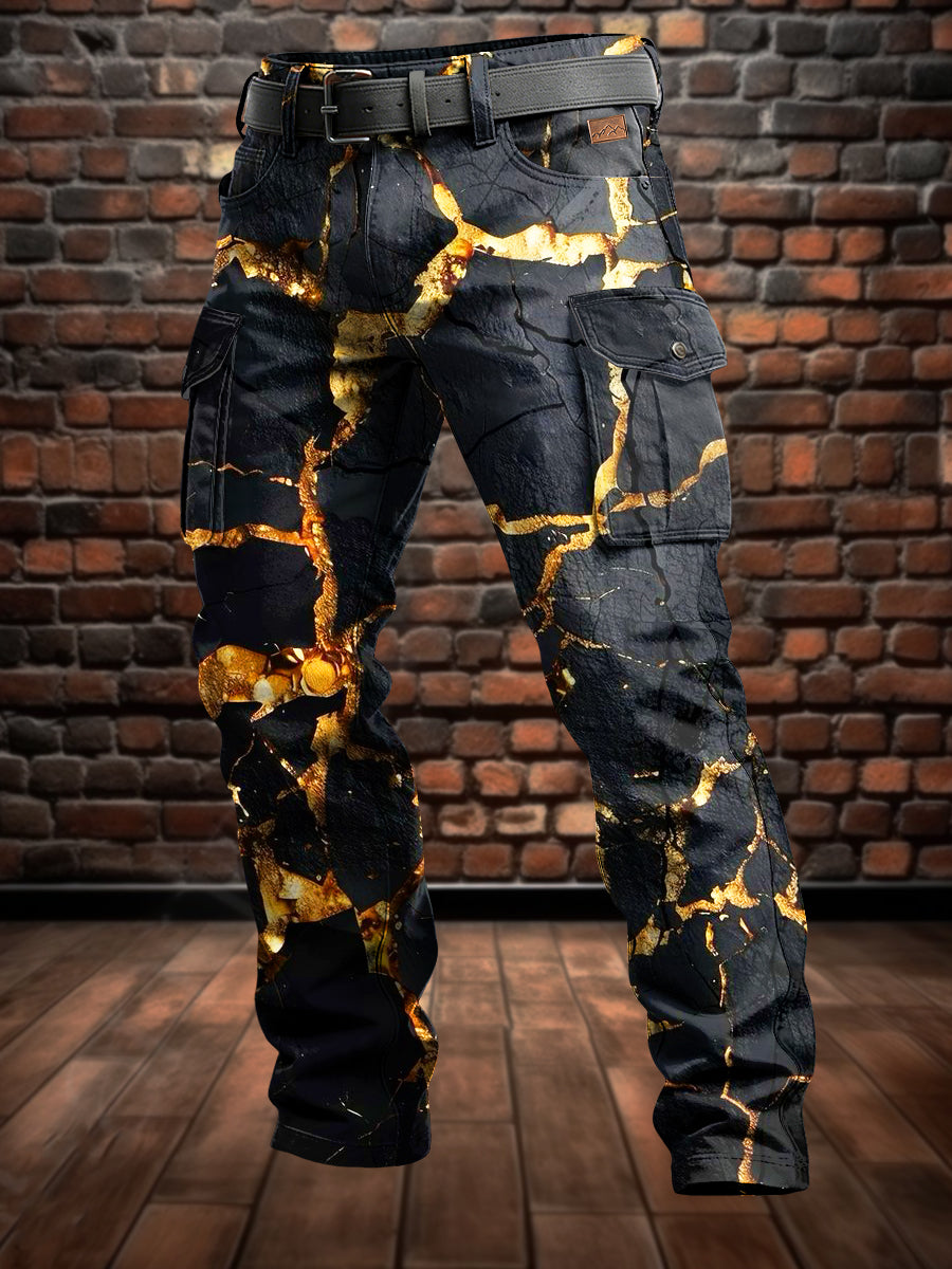 Men's Retro Vacation Business Art Print Casual Workwear Trousers