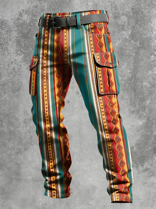 Men's Retro Vacation Business Art Print Casual Workwear Trousers