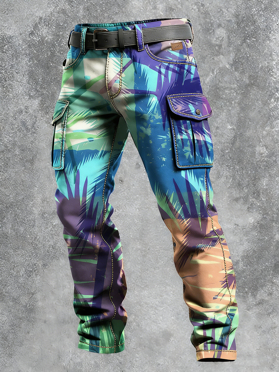 Men's Retro Vacation Business Hawaii Art Print Casual Workwear Trousers