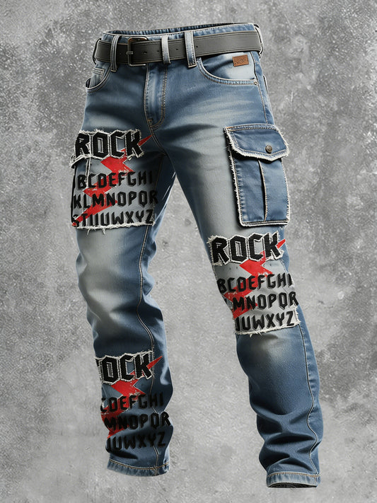 Men's Retro Vacation Business Punk Art Print Casual Workwear Trousers
