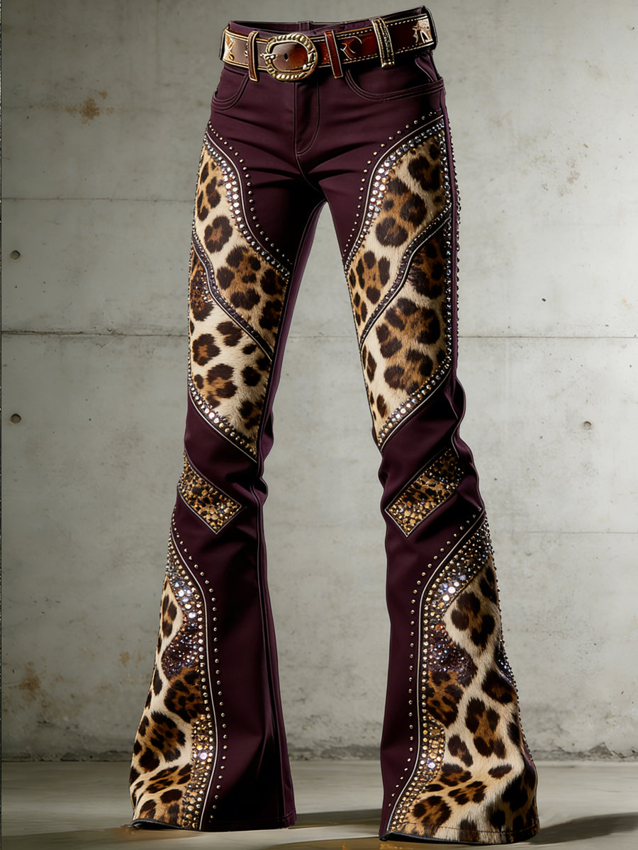Women's Art Leopard Print Flared Trousers