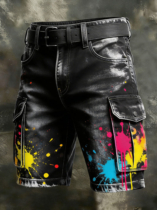 Men's Retro Vacation Business Art Spray Print Casual Shorts