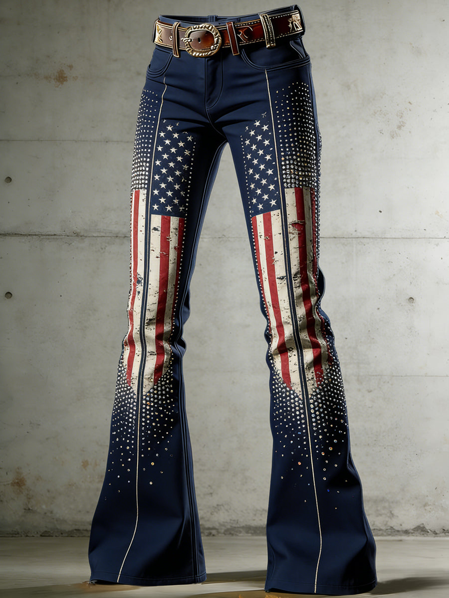 Women's American Flag Art Print Flared Trousers