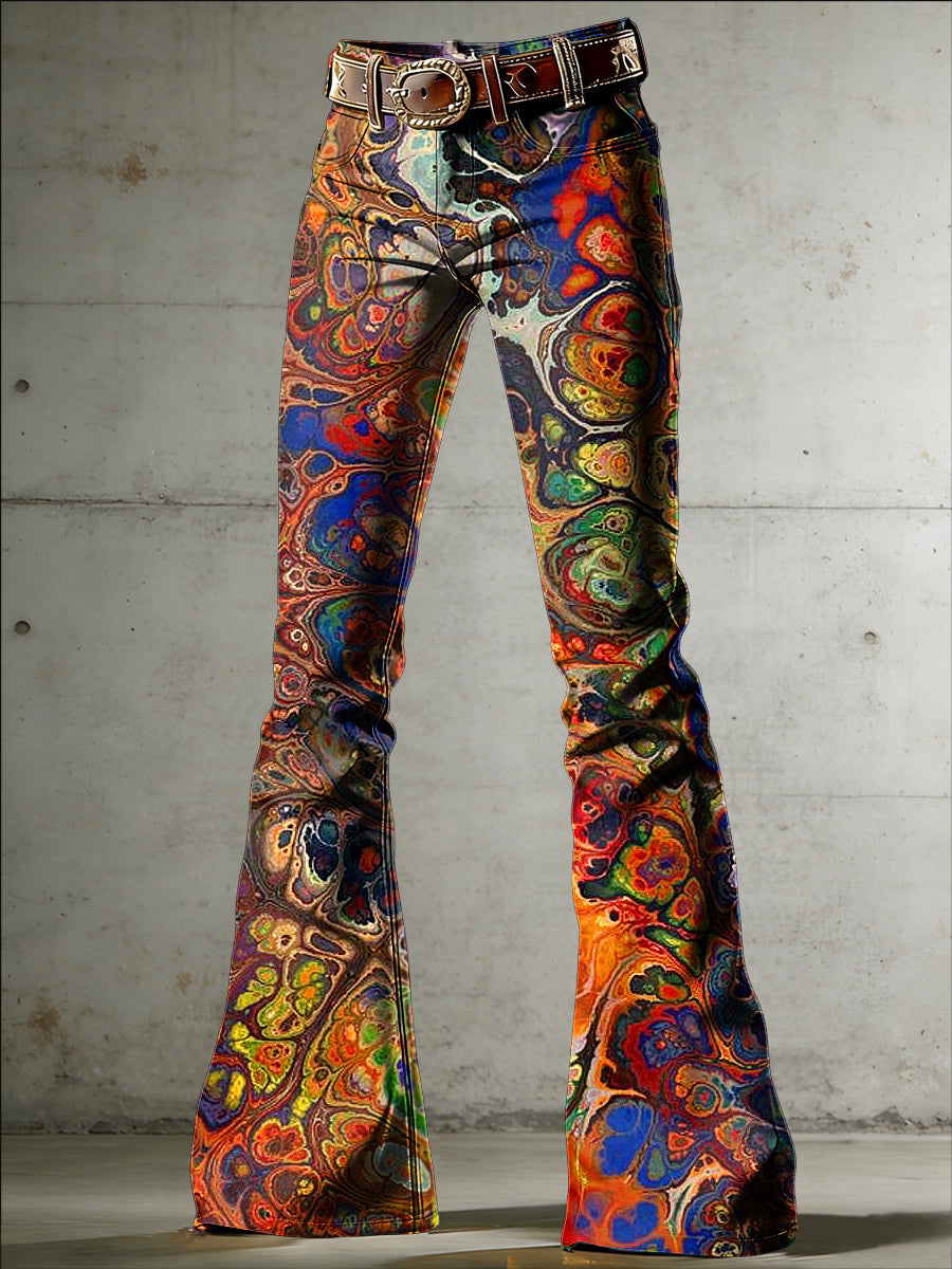 Women's Psychedelic Art Print Flared Trousers