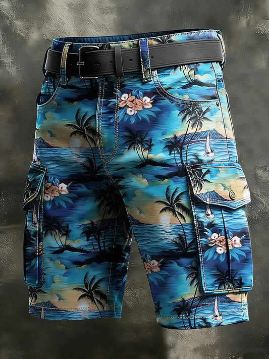 Men's Retro Vacation Business Art Print Casual Shorts