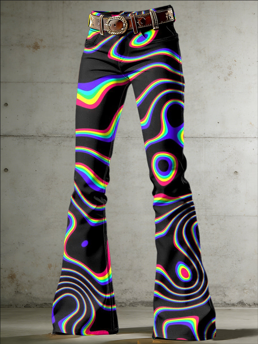 Women's Psychedelic Art Print Flared Trousers