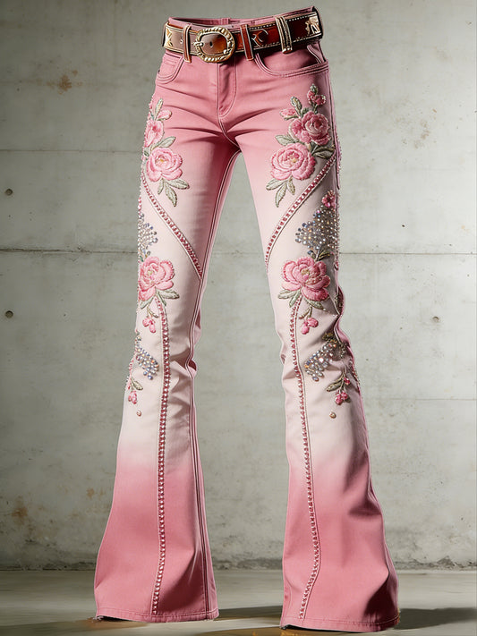 Women's Flower Art Print Flared Trousers