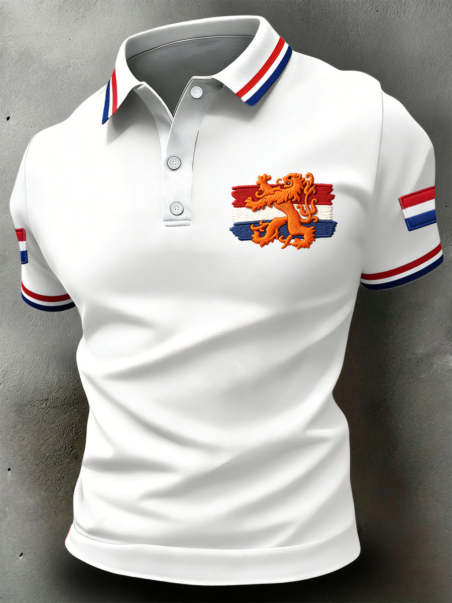 Retro Dutch King's Day Patchwork Casual Polo Shirt