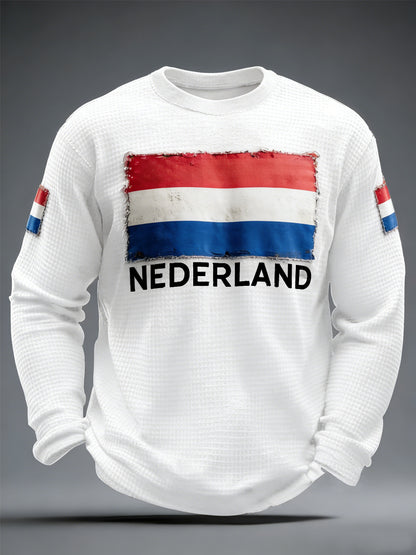 Men's  Nederland Flag Print Casual Waffle Long Sleeve T-Shirt