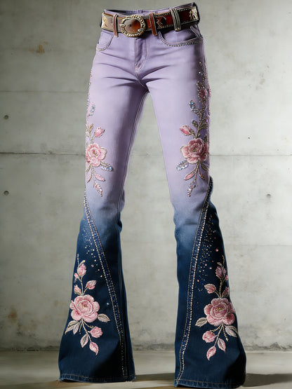 Women's Flower Art Print Flared Trousers