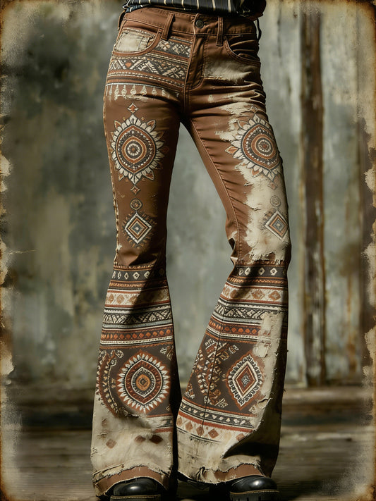 Women's Business Style Printed Casual Flared Pants