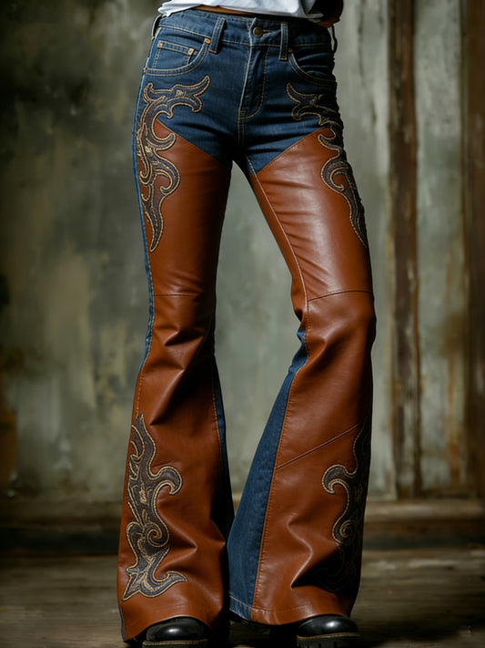 Women's Business Style Printed Casual Flared Pants