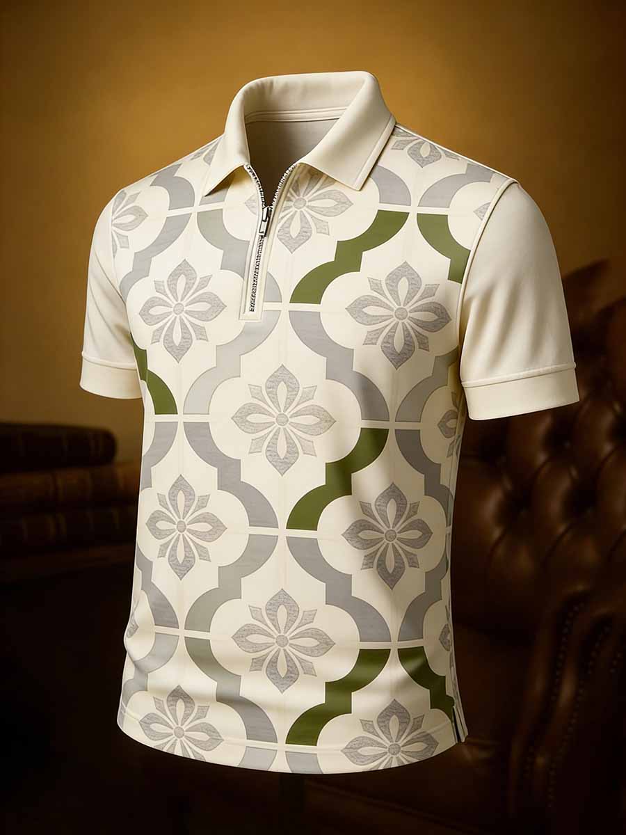 Men's Vintage Business Style Printed Casual Polo Shirt