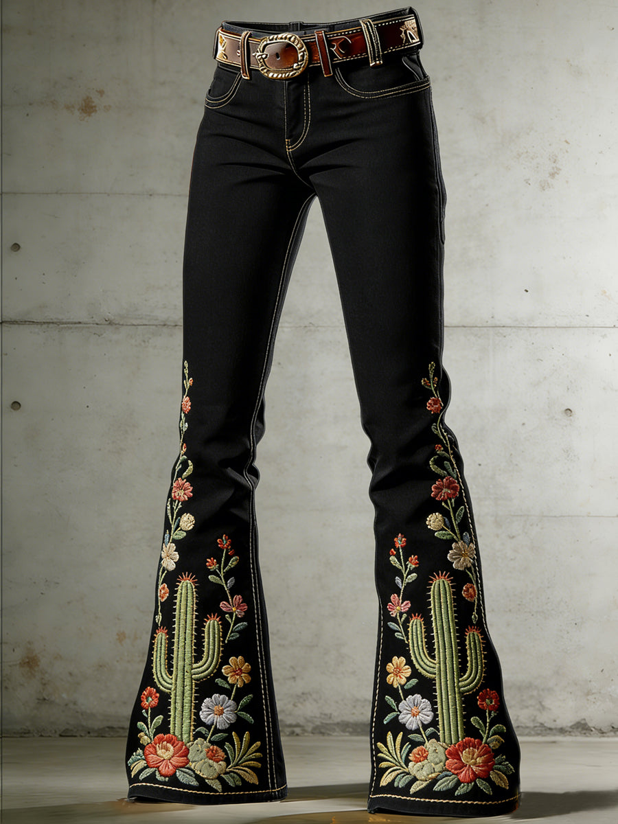 Women's Western Art Print Flared Trousers