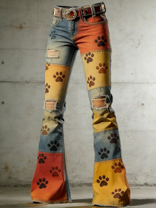 Women's Art Print Flared Trousers