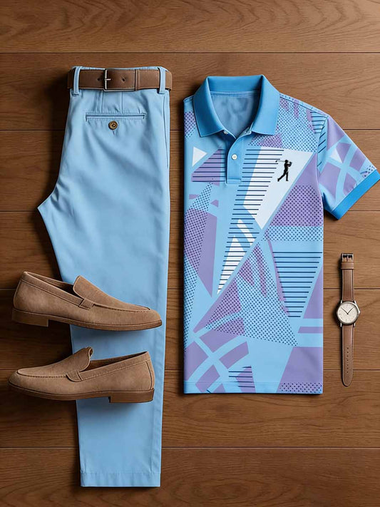 Men's Vintage Business Casual Printed Polo Shirt Snd Pants Set