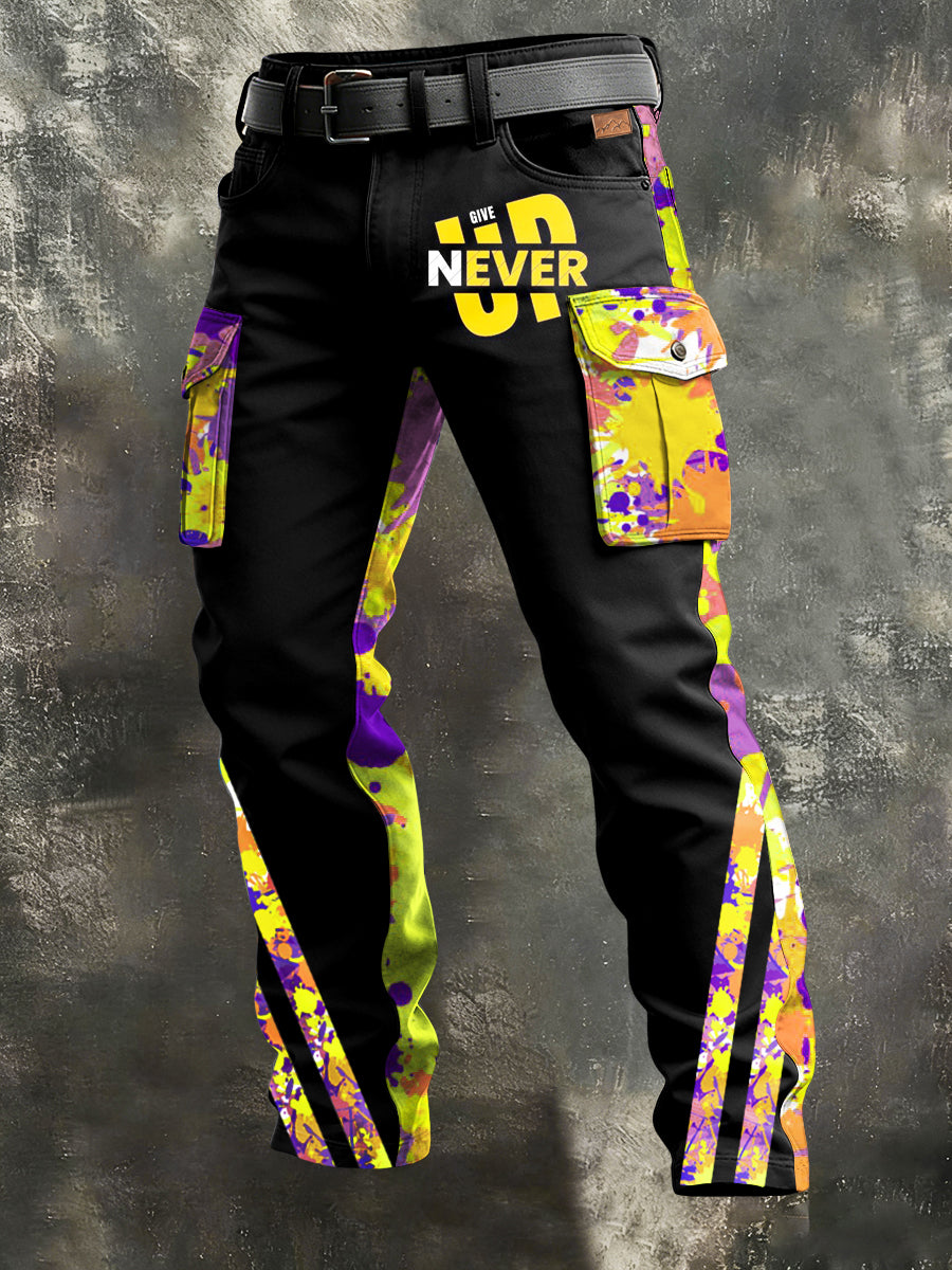 Men's Retro Vacation Business Art Print Casual Workwear Trousers