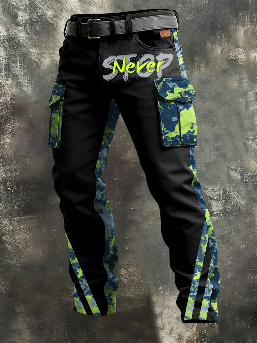 Men's Retro Vacation Business Art Print Casual Workwear Trousers
