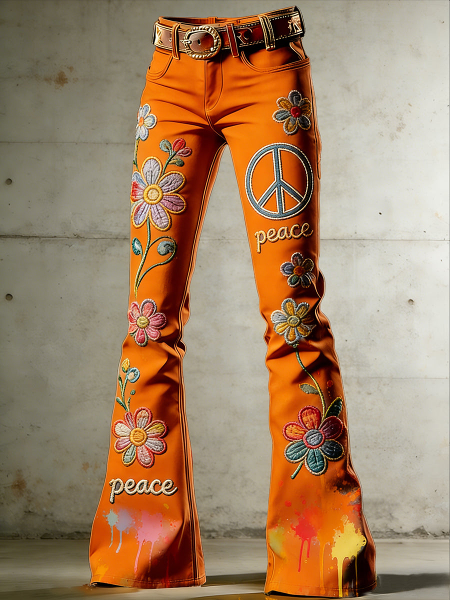 Women's Hippie Art Print Flared Trousers