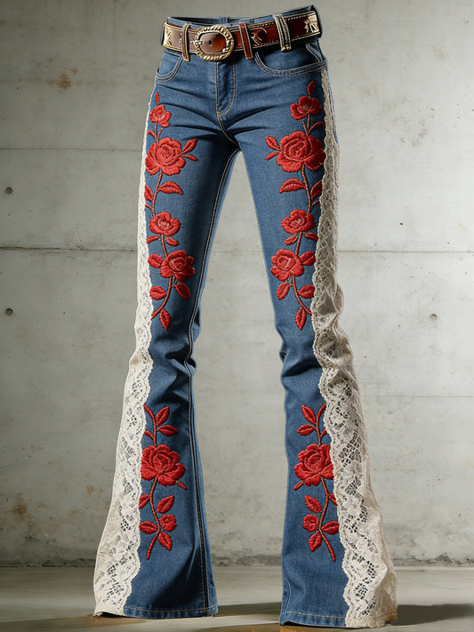 Women's Flower Art Print Flared Trousers