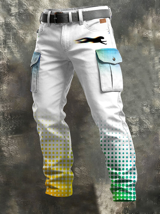 Men's Retro Vacation Business Art Print Casual Workwear Trousers