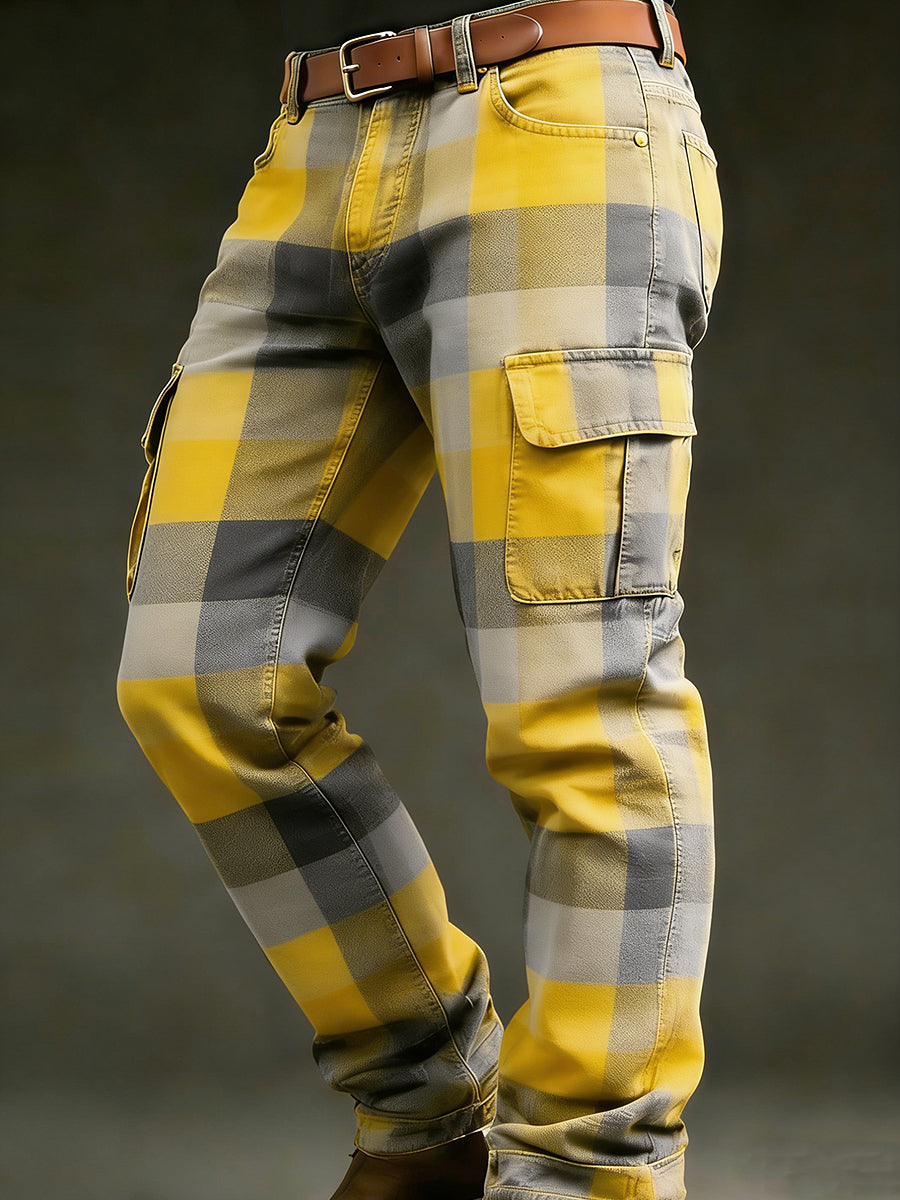 Men's Retro Vacation Business Art Print Casual Workwear Trousers
