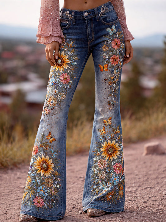 Women's Retro Art-Print Casual & Comfortable Jeans