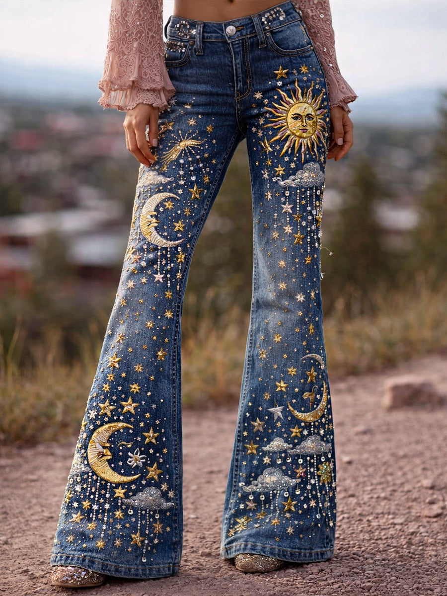 Women's Retro Art-Print Casual & Comfortable Jeans