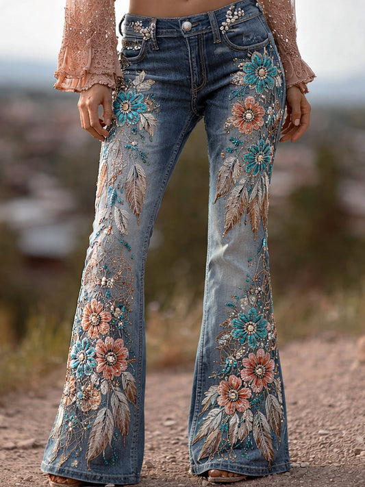 Women's Retro Art-Print Casual & Comfortable Jeans