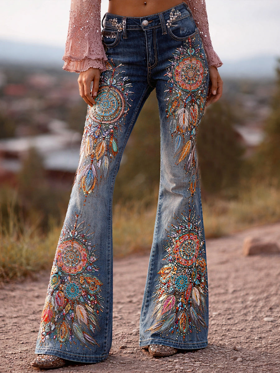 Women's Retro Art-Print Casual & Comfortable Jeans