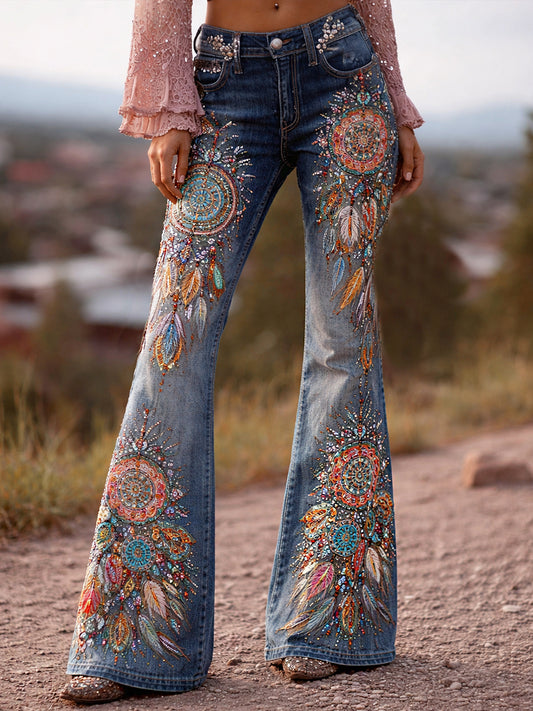 Women's Retro Art-Print Casual & Comfortable Jeans