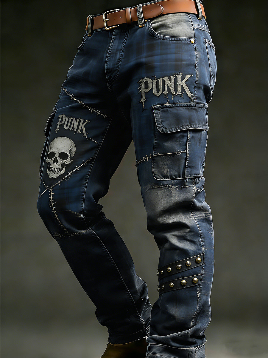 Men's Retro Vacation Business Punk Art Print Casual Workwear Trousers