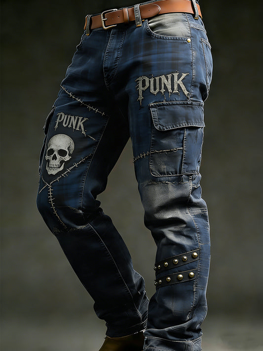 Men's Retro Vacation Business Punk Art Print Casual Workwear Trousers