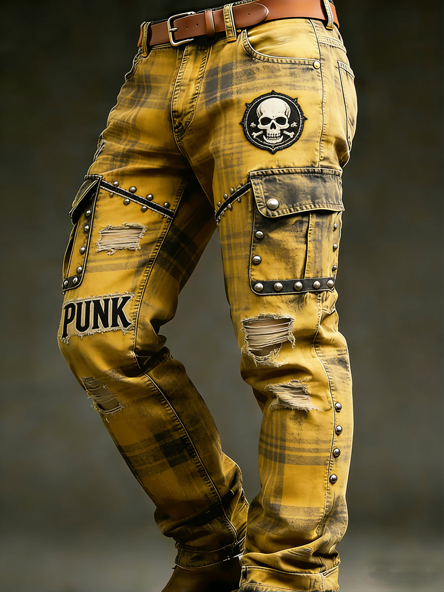 Men's Retro Vacation Business Punk Art Print Casual Workwear Trousers
